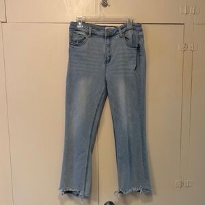 Chic Light Blue Frayed Hem Flare Jeans